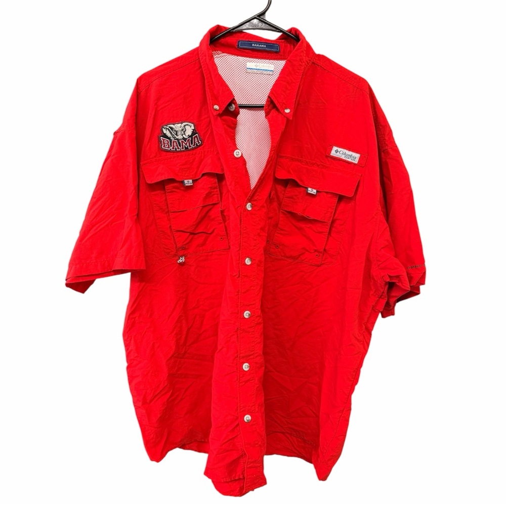 Columbia Red Short Sleeve Fishing Shirt with BAMA Patch